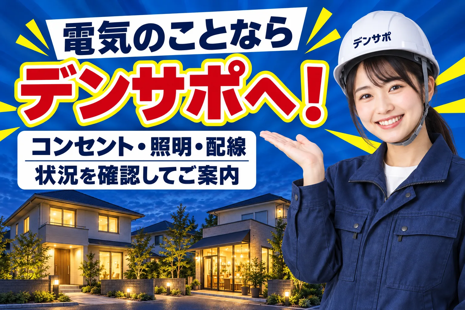 電気のことならデンサポへ！コンセント・照明・配線、状況を確認してご案内。